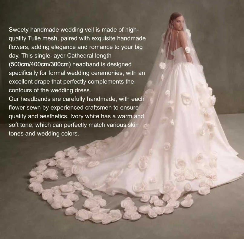 voile mariage blanc fleurs relief bord appliqué nylon polyester classique longueur cathédrale translucide femme