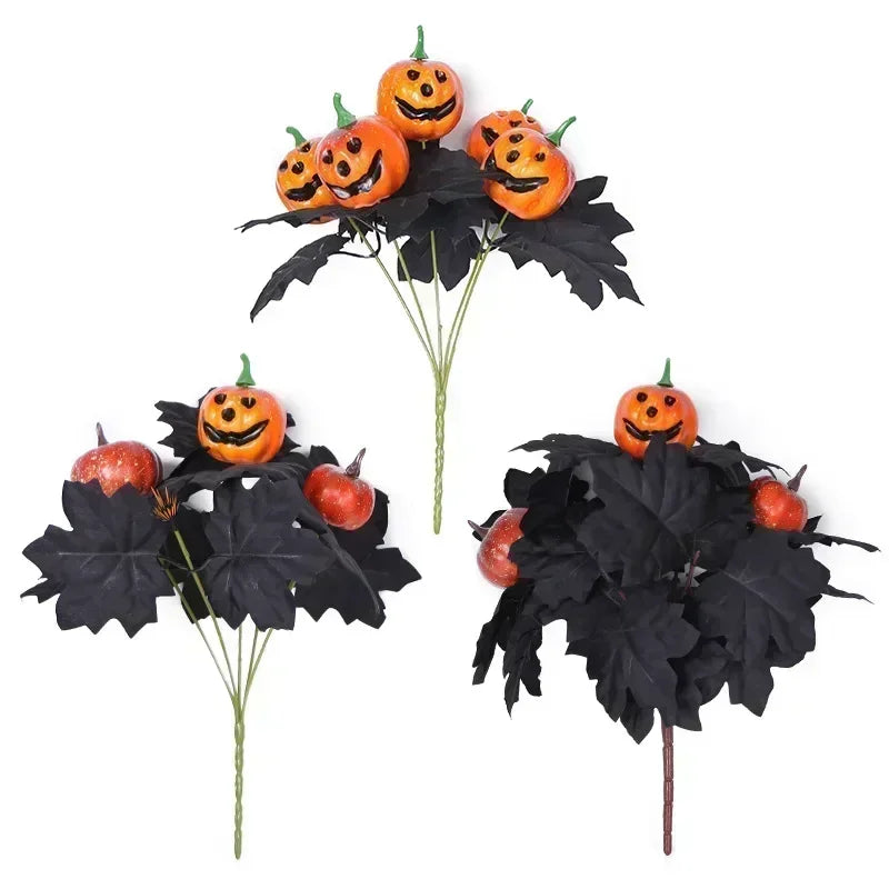 décoration halloween citrouille feuilles noires bouquet artificiel soie vase tableextérieur 32cmbranches