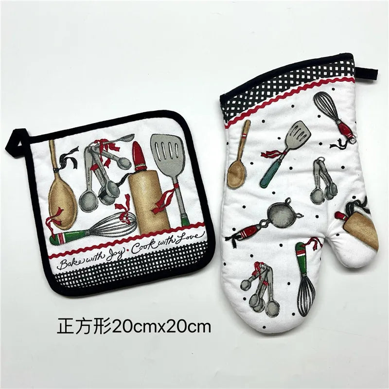 gants cuisine poignées plat motifs cuisine vintage rustique blanc noir rouge vert beige marron