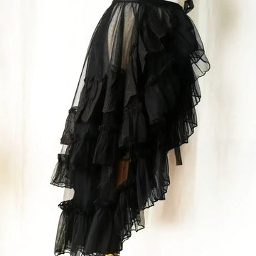 jupe femme lolita blanche dentelle volants superposés vintage romantique ceinture nouer taille ajustable