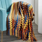 couverture multicolore zigzag ethnique portable anti boulochage acrylique polyester adultes printemps automne voyage maisonhôtel