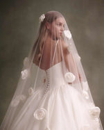 voile mariée classique fleurs relief blanc champagne ivory translucide bord coupé