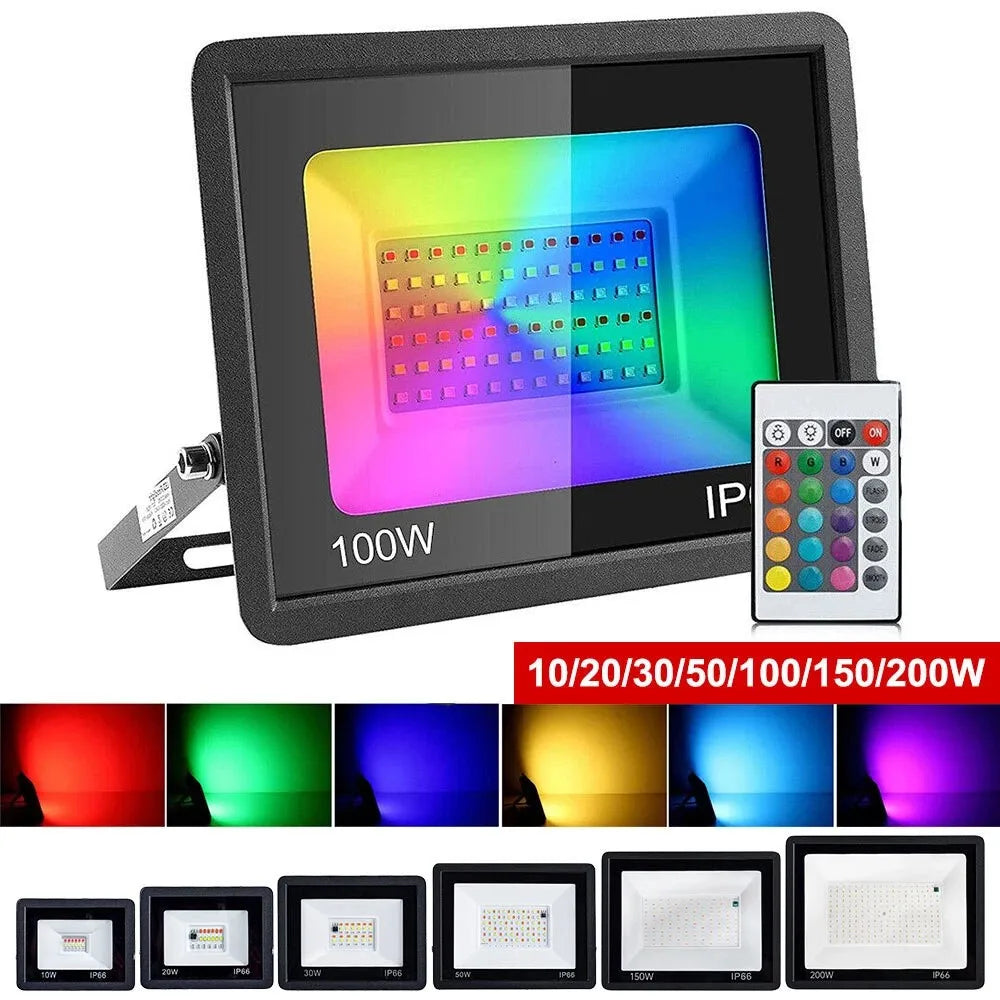 projecteur led rgb noir moderne bras articulé extérieur changement couleur jardin fête scène bâtiment