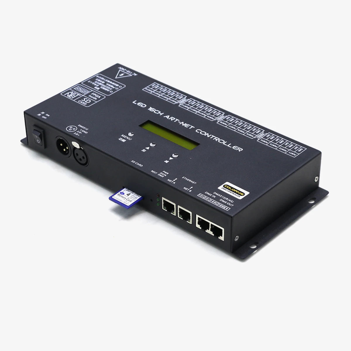 contrôleur led noir industrielle 16 ports resolume ws2811 ws2812 ws2815 dmx512 console