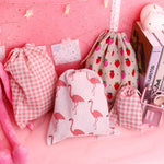 sac rangement coton rose flammes fraises vintage doux portefeuille voyage