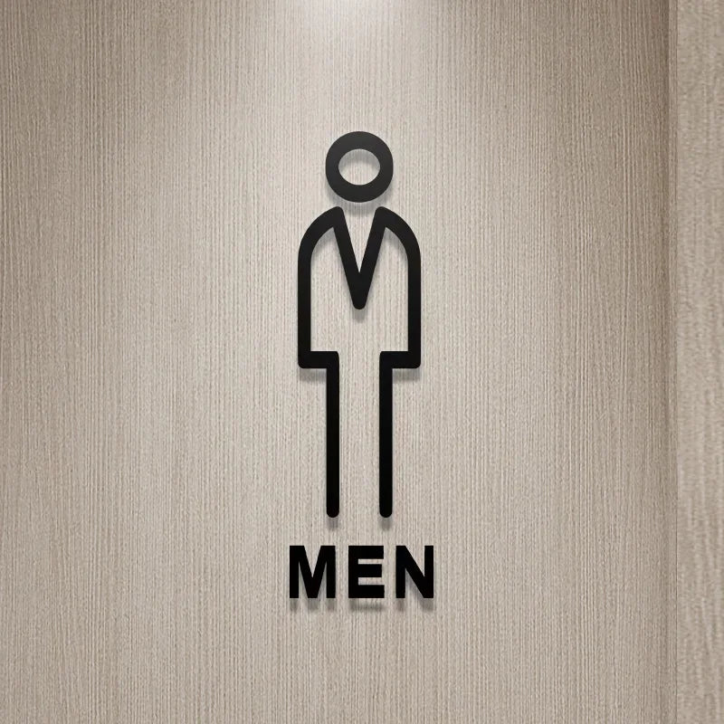 plaque porte wc acrylique noire signalisation toilettes hommes femmes autocollant mural moderne minimaliste