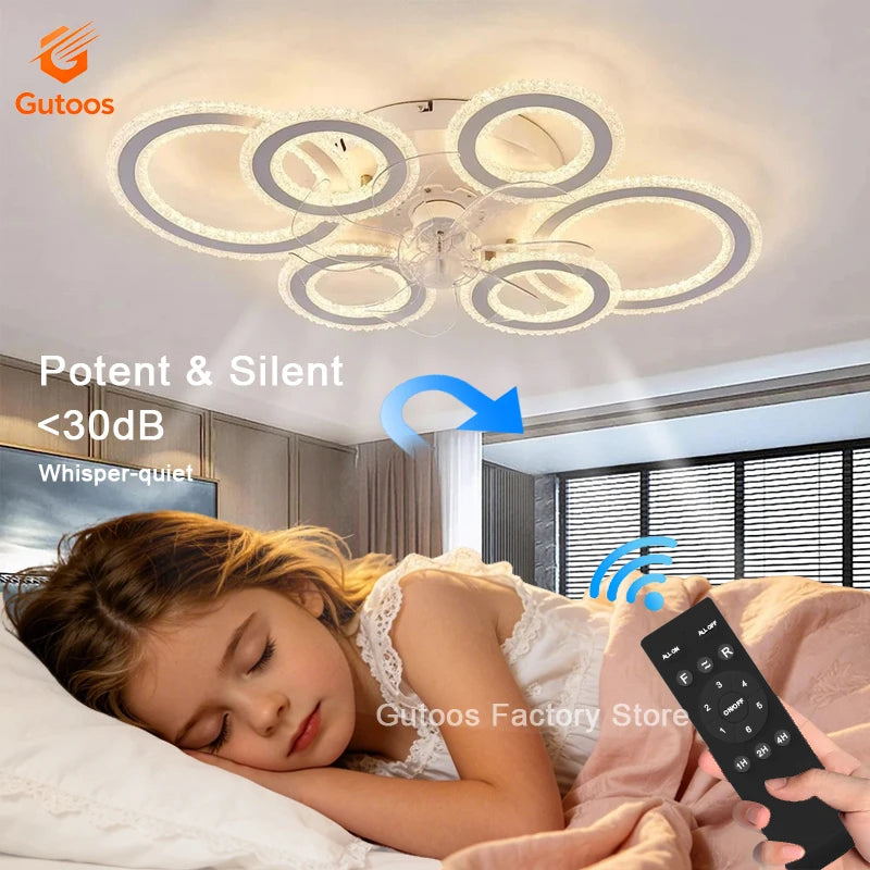 ventilateur led moderne blanc lumières télécommande strass circulaire 2000 82000 lumens