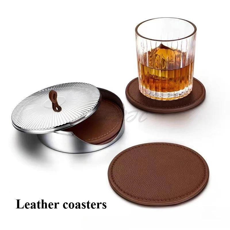 coasters marron simili cuir moderne opaques tapisserie maison diamètre 114mm hauteur 30mm