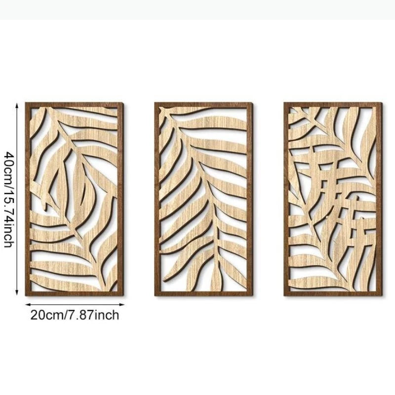 panneaux decoratifs murals modernes motifs vegetaux geometriques beige clair marron foncé vert foncé minimalistes