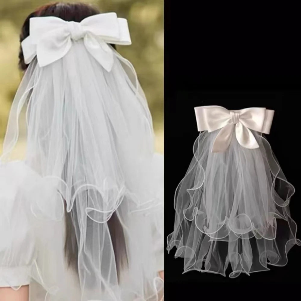 voile mariée tulle blanc ruban satiné noeud dentelle classique romantique pince cheveux transparent opaque