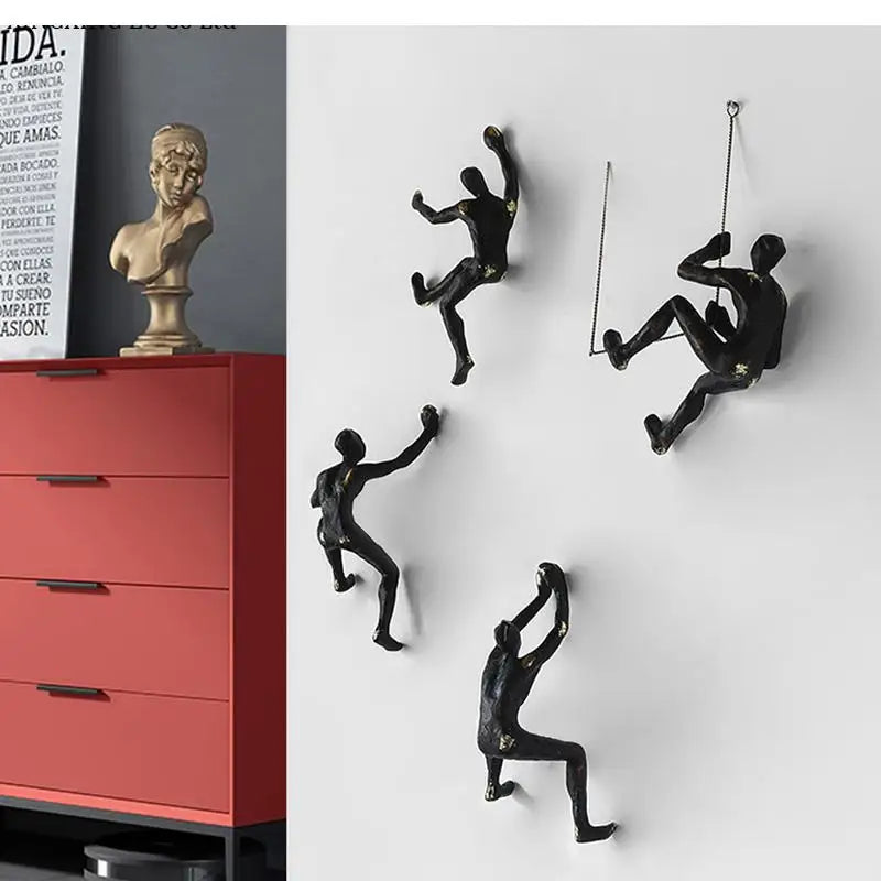 décoration murale sculpture personnes grimpant noir abstraite moderne résine opaque adhésif salon bar noël