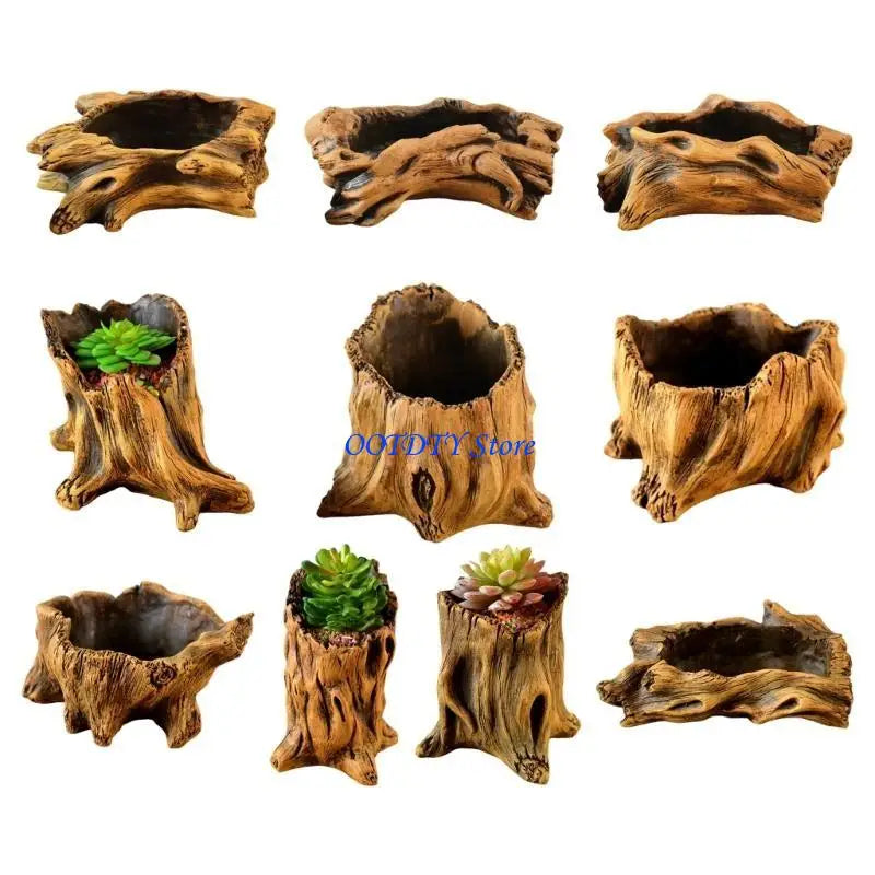 jardinière cache pot tronc arbre marron rustique plante succulente texture bois naturelle balcon jardin