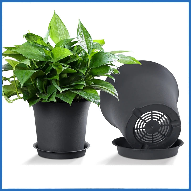 pots fleurs noirs modernes plastique plateau différentes tailles jardinage durable
