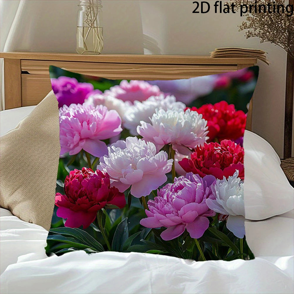 taies d'oreiller décoratives fleurées moderne polyester rouge blanc vert rose jaune