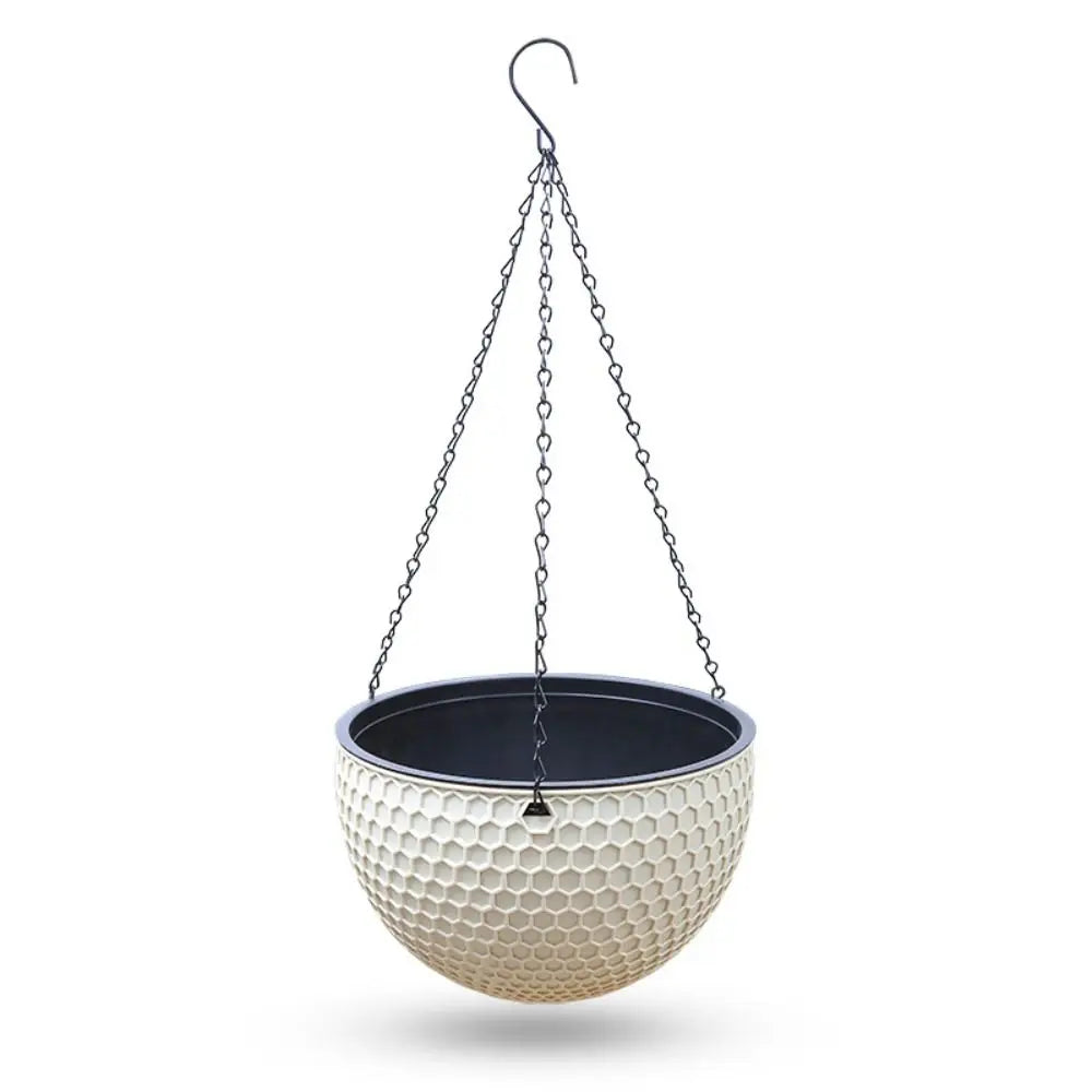 cache pot suspendu moderne hexagonal noir blanc orange gris chaîne métallique