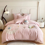 ensemble literie rose lapins étoiles nuages montgolfières coton sergé 100% filles housse couette taies
