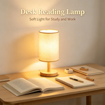 lampe table led tissu lin bois naturel minimaliste beige réglable éclairage chambre veilleuse usb