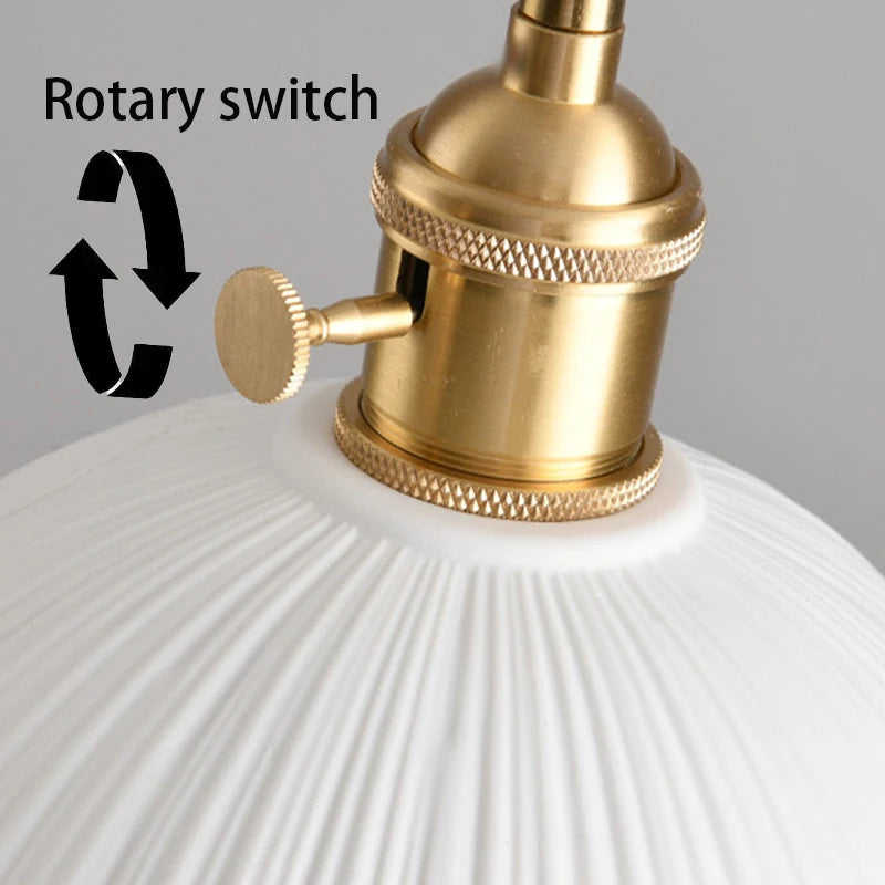lampe suspendue moderne blanc doré rayures verticales interrupteur rotatif fixations salon chambre cuisine restaurant
