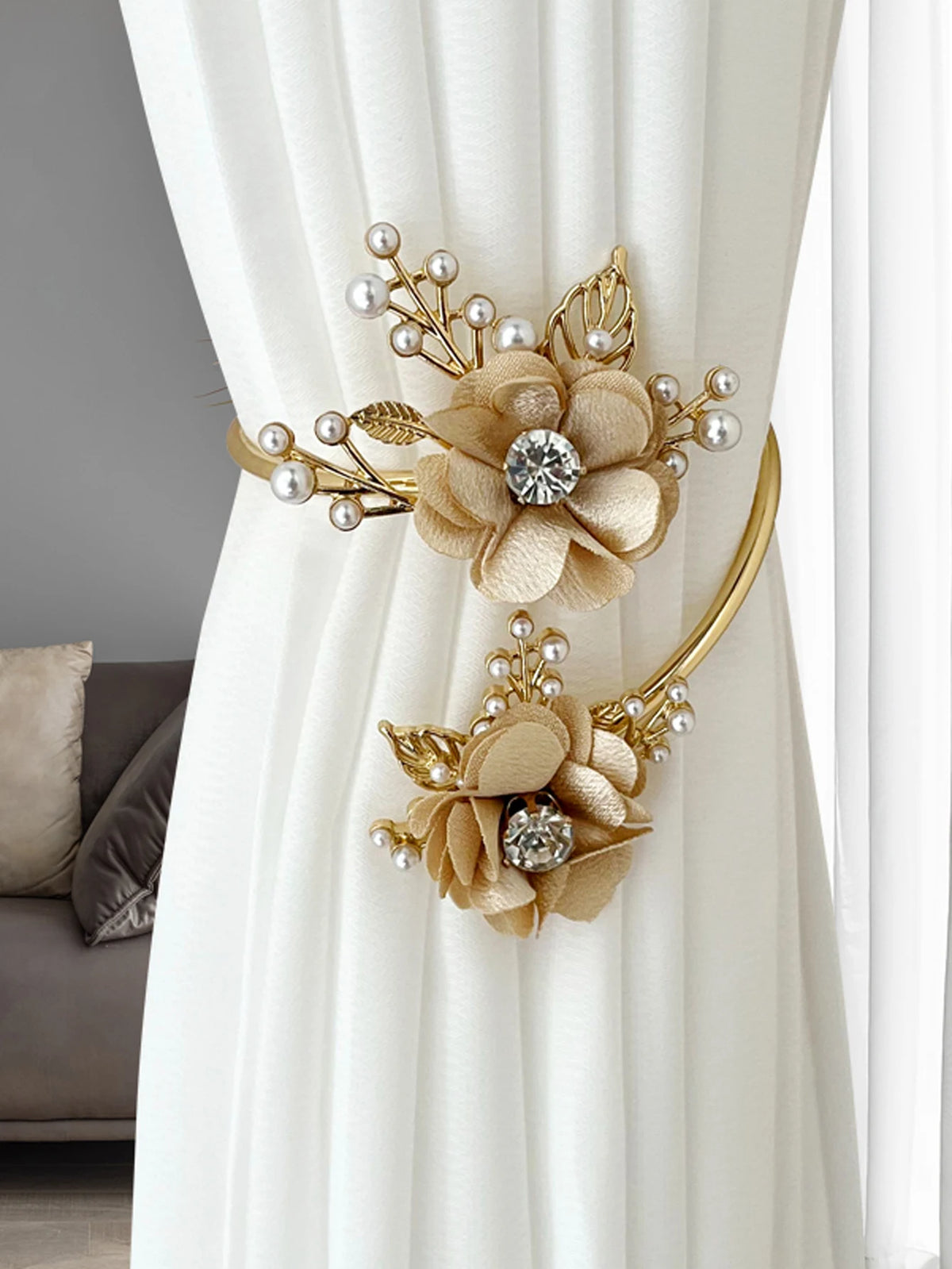 rideaux polonais moderne anneaux métal doré fleurs élégants accessoires fenêtres