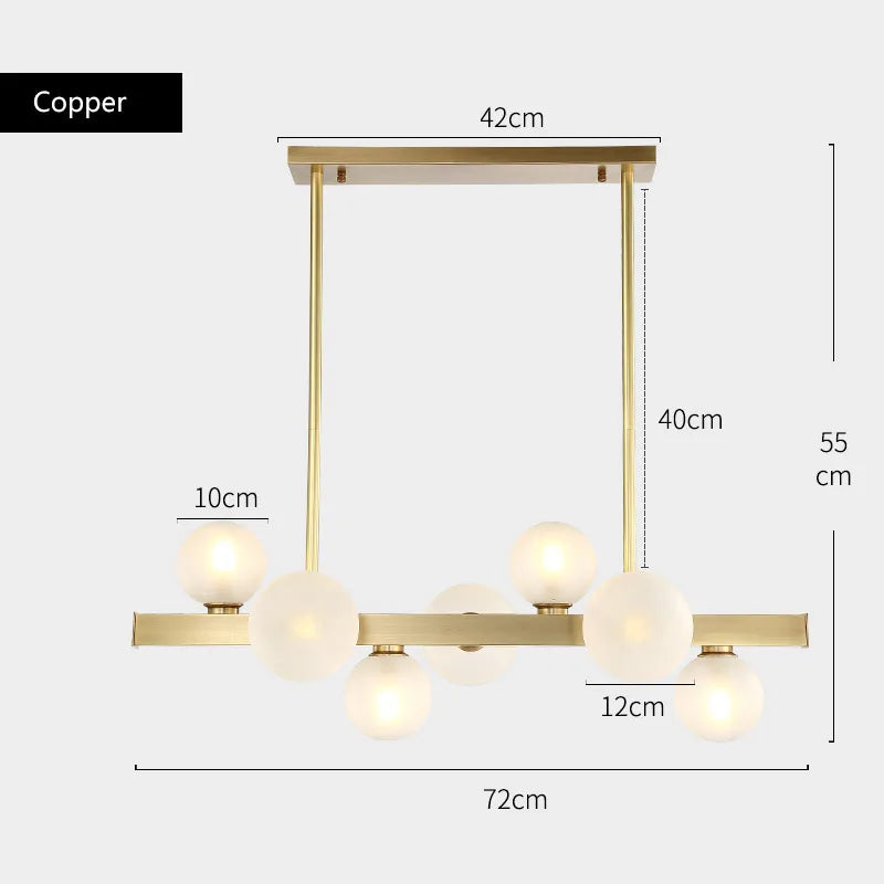 suspension lumineuse moderne boules translucides or blanc ampoules led 12 têtes cuivre
