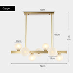 suspension lumineuse moderne boules translucides or blanc ampoules led 12 têtes cuivre