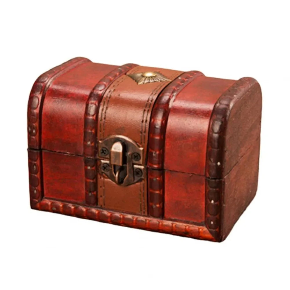 coffre bijoux vintage coffre bois rétro marron foncé ornements dorés serrure clé poignée