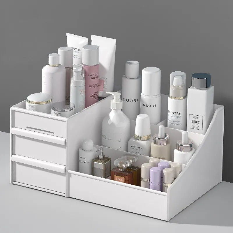 boîte rangement cosmétique blanc moderne plastique opacité organisation coiffeuse chambre