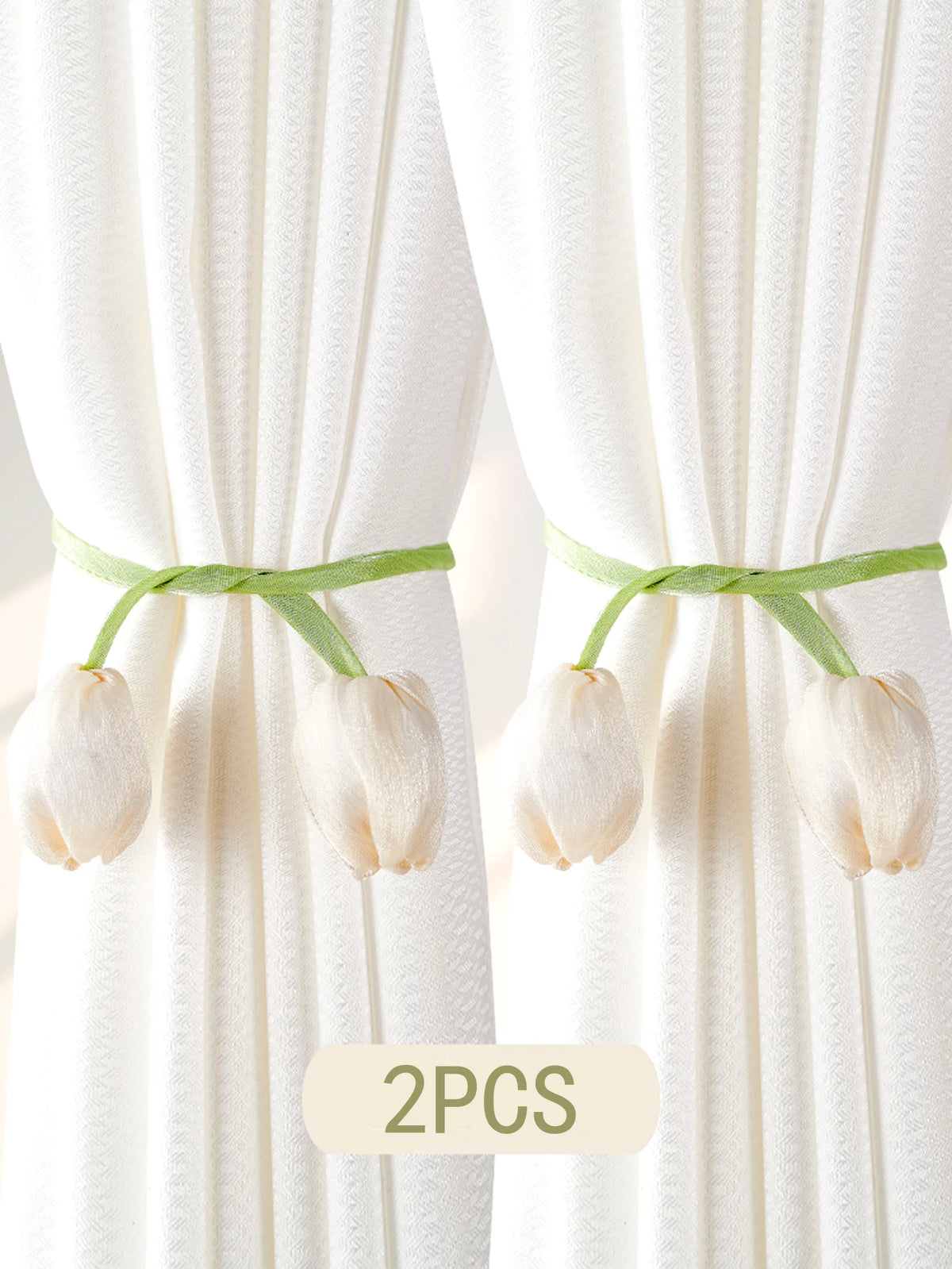 rubans fixation rideaux fleurs tulipes moderne vert clair rose pâle bleu violet décoratif