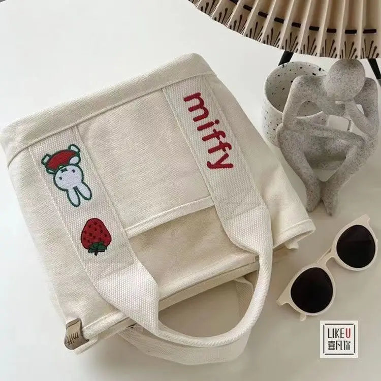 sac main blanc rouge dessin animé lapin fruits poignées détachables porte clés lunettes soleil
