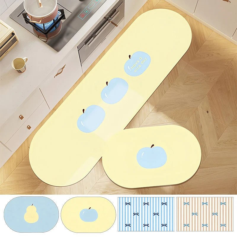tapis sol cuisine salle bain antidérapant motif pomme poire moderne maison décoration