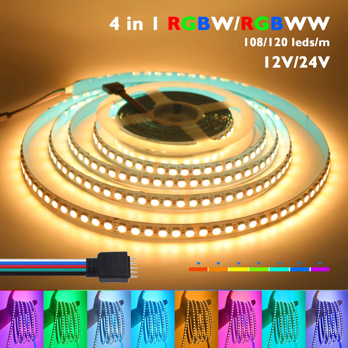 ruban led flexible rgbww 12v 24v 60leds 108leds 120leds adhésif moderne