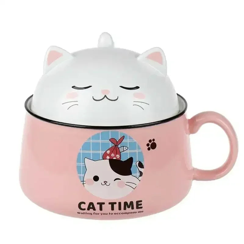 tasse soupe couvercle céramique porcelaine dessin animé chats bleu rose mignon unique environnement