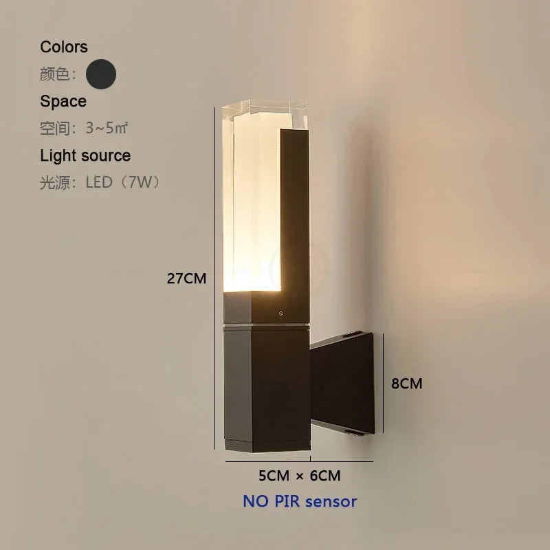 éclairage extérieur moderne applique murale ip65 led pir sensor noir blanc transparent