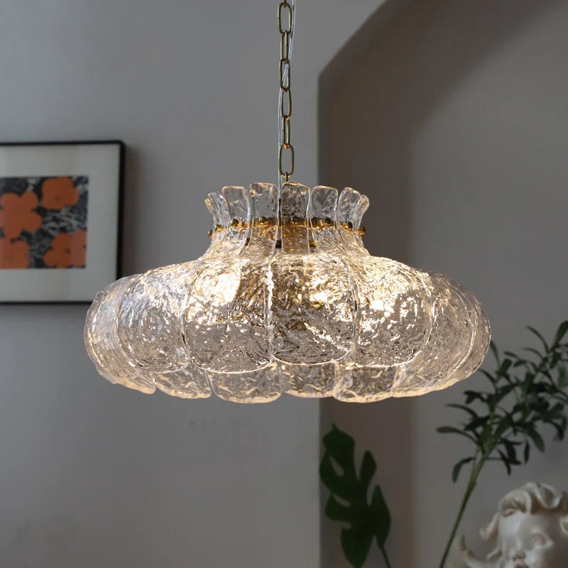 suspension lumineuse moderne vintage verre dépoli cuivre poli transparent doré chambre restaurant