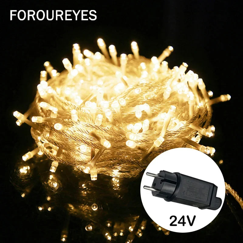 guirlande lumineuse led fil cuivre decoration exterieur noel blanc chaud froid multicolore 24v