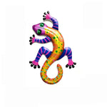 figurine lézard rouge rose vert jaune bleu artisanal métal décoration murale extérieure jardin