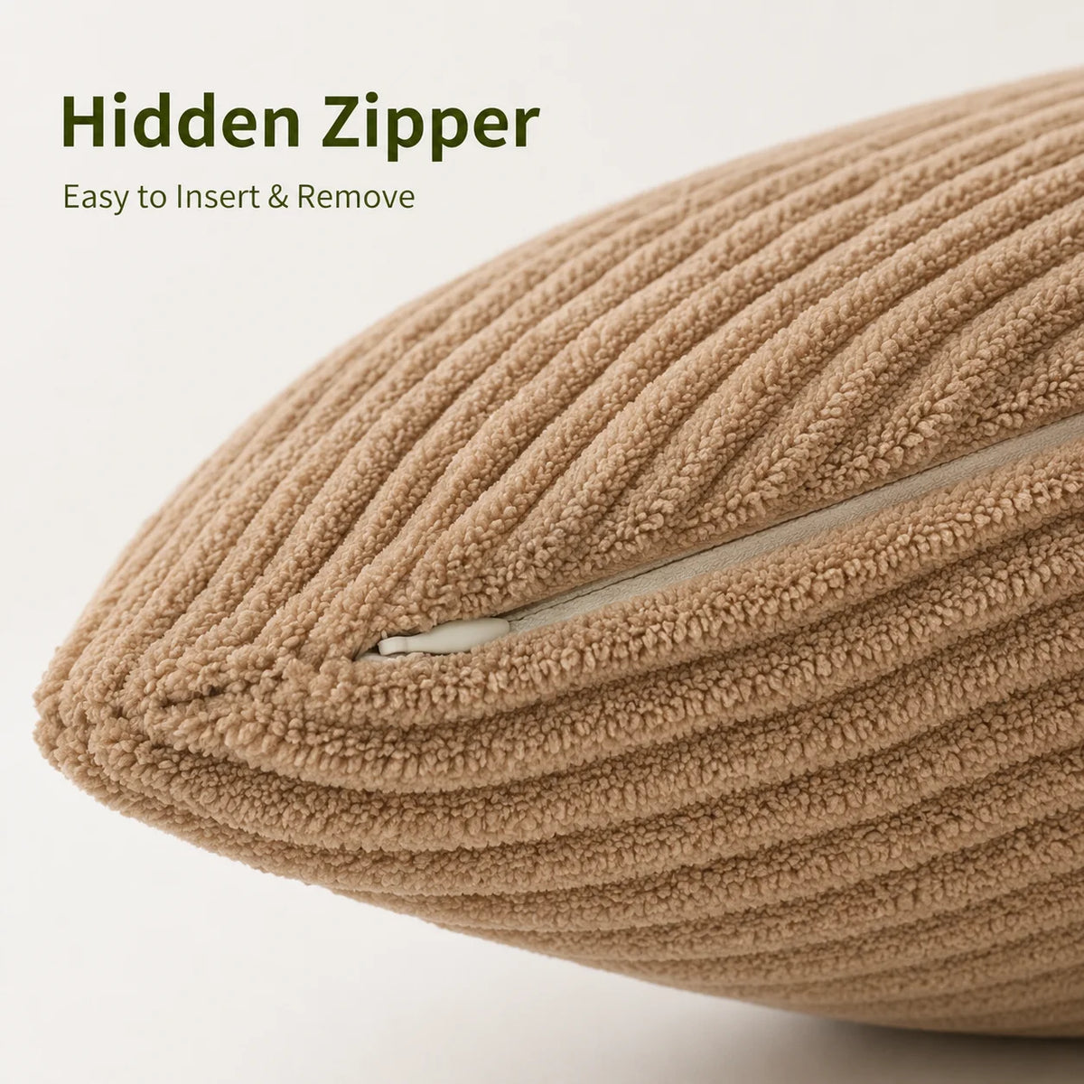 couvre lit velours côtelé vert olive simple 45cm 45cm polyester zip caché doux