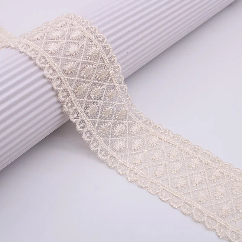 ruban dentelle fleuri rubans main artisanat coton polyester DIY accessoires décoration elastique beige rose