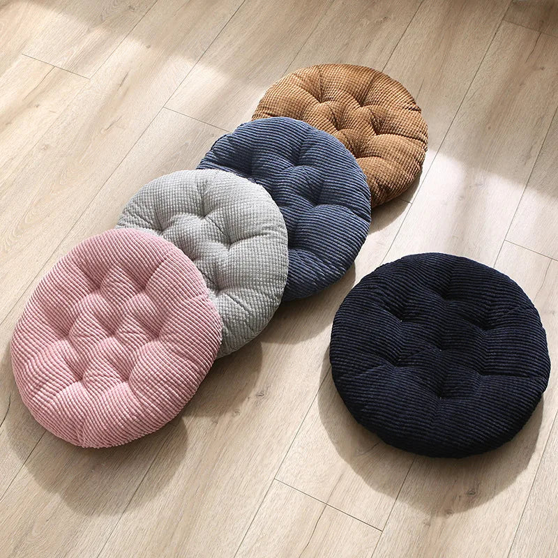 coussin chaise rond velours côtelé rose doux assise sol tabouret