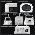 lanterne solaire portable camping led rechargeable fixation poignée écran digital prise type