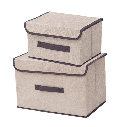 boîte rangement pliable tissu couvercle poignées maison moderne beige