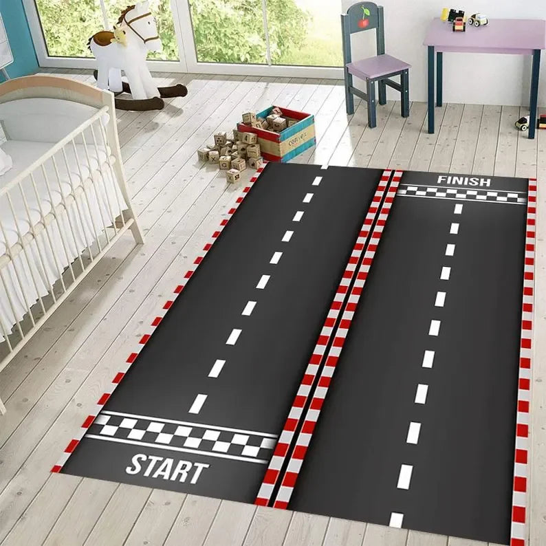 tapis moderne piste course parking fleur gris blanc rouge vert noir polypropylène polyester aubussonextérieurintérieur