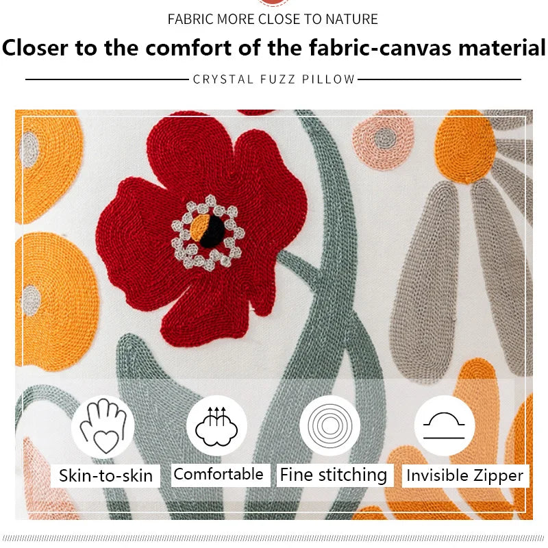 housse coussin carré motif floral moderne jaune gris coton blanc élégante
