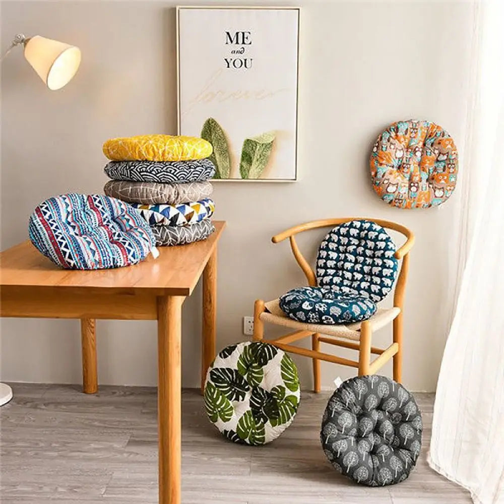 coussin chaise rond moderne 40x40cm motifs géométriques feuilles tropicales ours polaires adhésif bleu vert