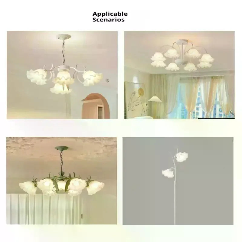 lampe suspension abat jour blanc violet forme florale moderne décoration éclairage table écran fixe