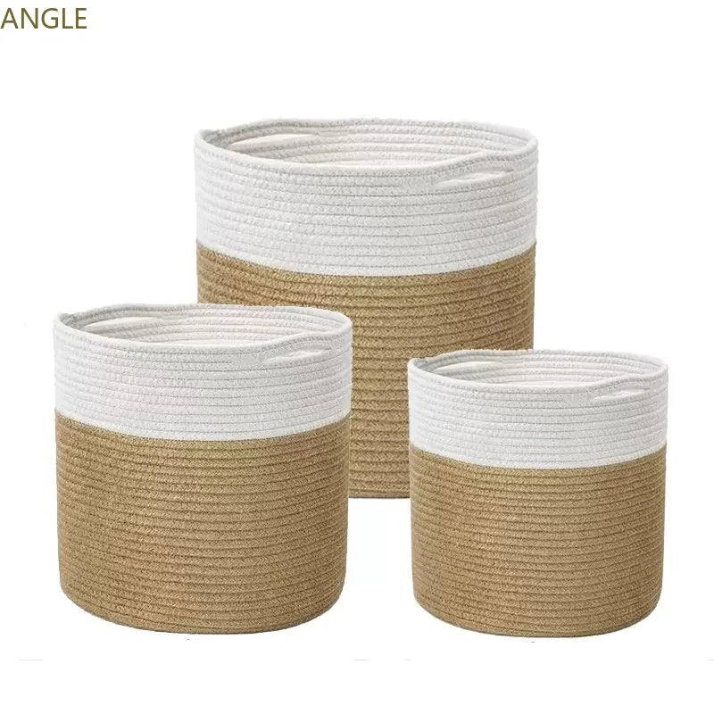 panier tissé coton réutilisable pliable moderne blanc 20cm 25cm 30cm