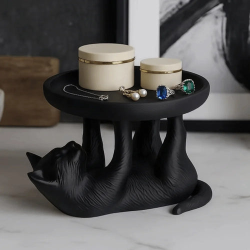 support bijoux forme chat noir texture mat moderne animalier rangement oreilles colliers alliances