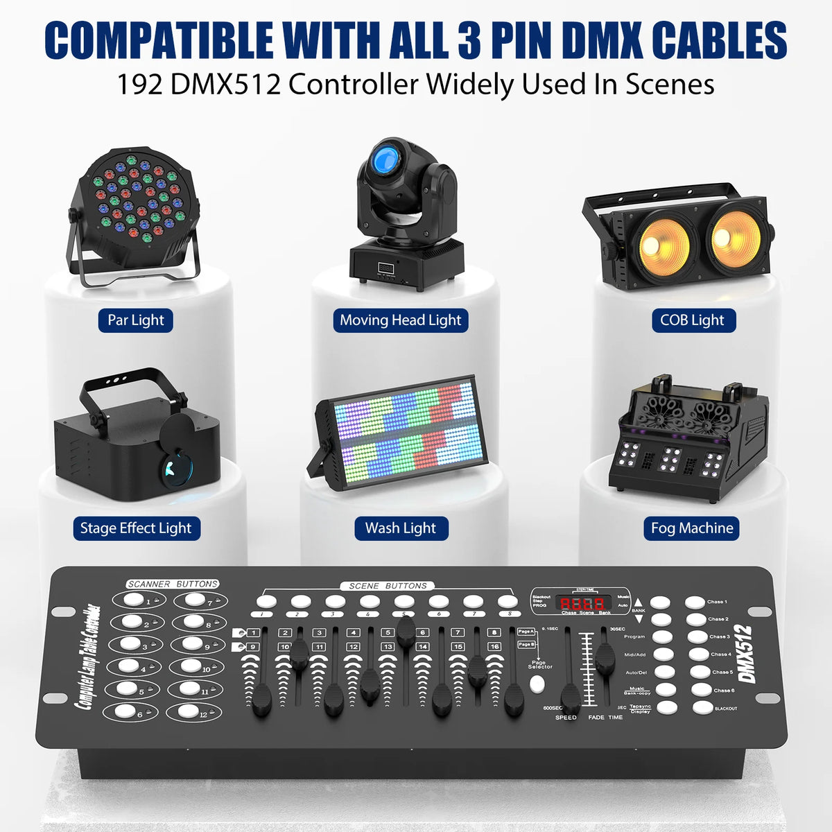contrôleur d'éclairage scène DMX 512 LED professionnel 192 canaux console autoinstallation moderne