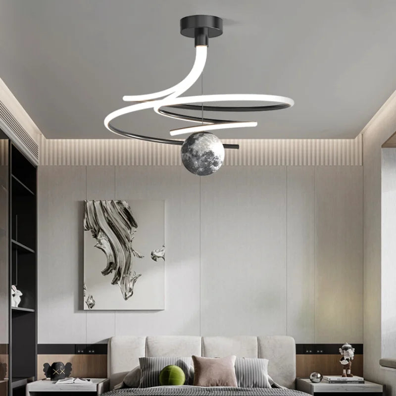 suspension lumineuse moderne minimaliste spirale sphère texturée noir blanc led chambre salon