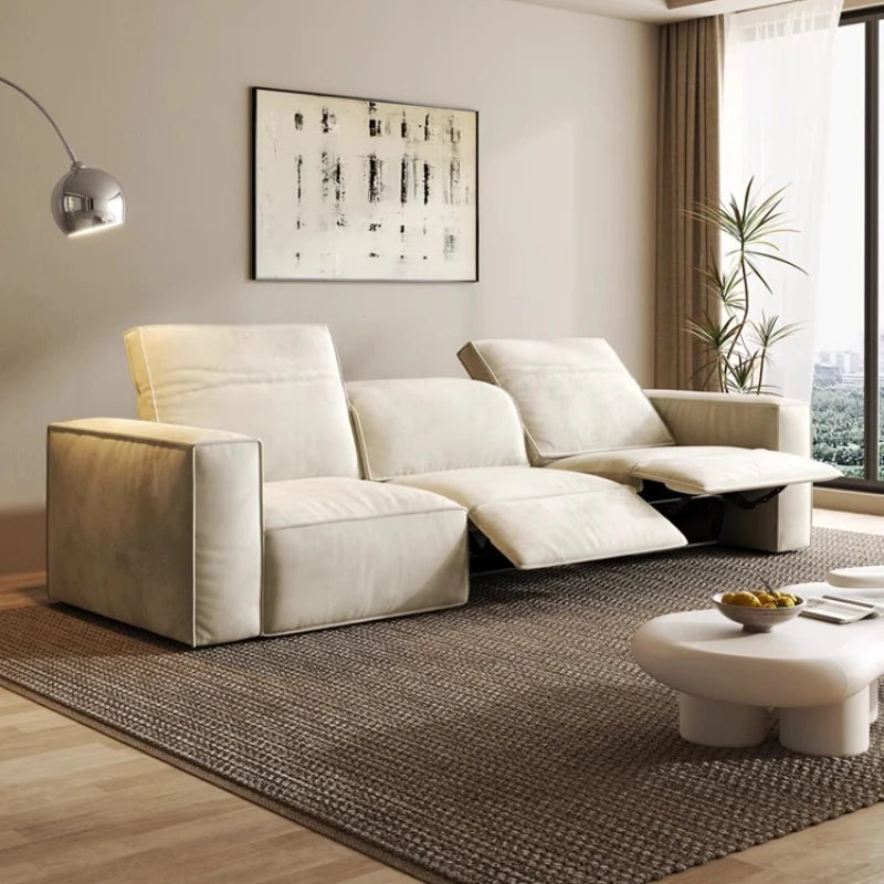 canapé salon moderne forme beige clair tissu composite coussin doux